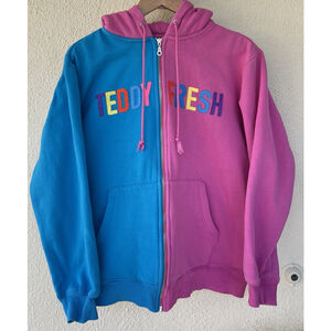 Teddy Fresh Adult Large Full Zip Blue Pink Colorblock Hoodie Sweatshirt Jacket
